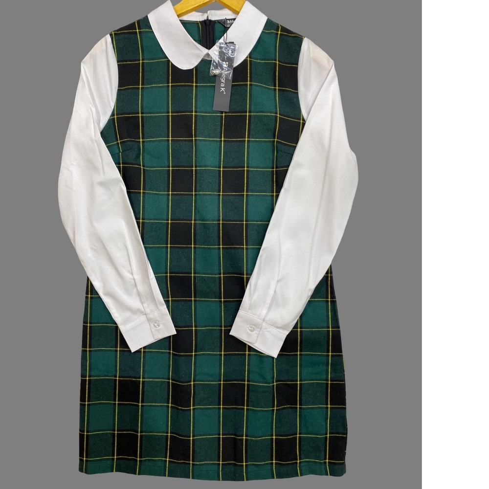 Allegra K Womens Green Plaid Peter Pan‎ Collar Long Sleeve Shift Dress New Small